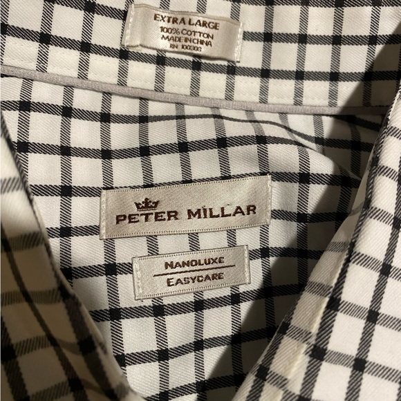 Peter Millar Shirt Men’s XL Black White Check Nano-luxe Cotton Button Down - Picture 5 of 5
